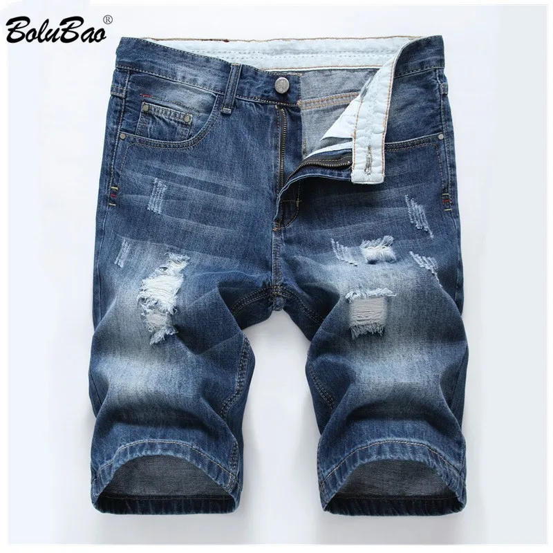 

BOLUBAO Men Jeans Shorts 2019 New Summer Fashion Men Casual Mid Waist Hole Denim Shorts Slim Fit Casual Brand Denim Shorts Male