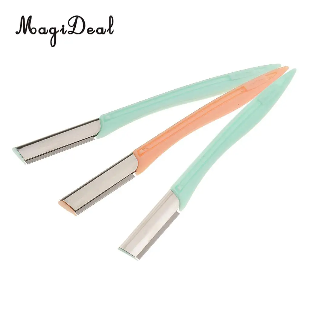 MagiDeal 3 Pieces Women Face Eyebrow Hair Removal Safety Razor Trimmer Shaper Facial Hair Mini Makeup Shaver