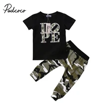 Новая брендовая хлопковая одежда для маленьких мальчиков, топы, футболки, длинные камуфляжные штаны, одежда с короткими рукавами, комплект из 2 предметов, От 1 до 5 лет