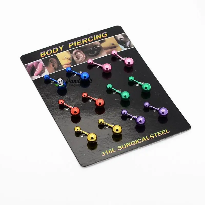 

24pcs/lot Fashionable Spray Painted 316L Stainless Steel Body Jewelry Eyebrow Rings/Nose Studs/Belly Rings, Mixed Color, 22mm