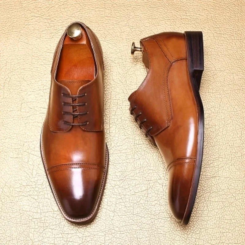 

British first layer leather men's shoes pointed business Goodyear youth men's lace-up shoes