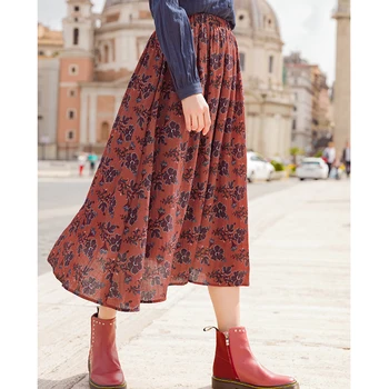 

INMAN A Line Flower Printing Elastic Bohemian Style Women Bottom Skirt