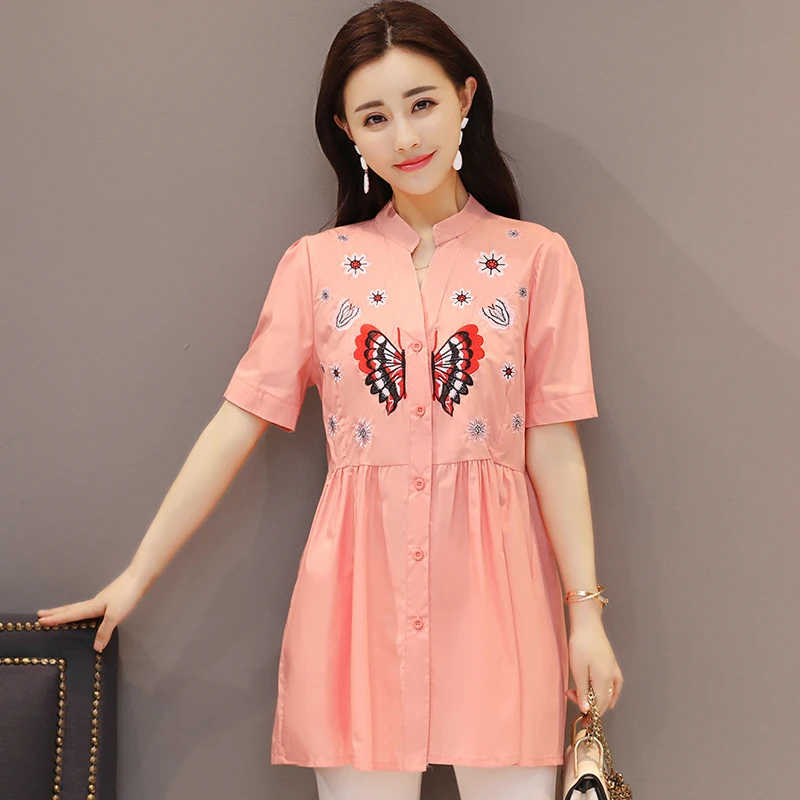 New Maternity Blouses OL Style Cotton Embroidery Shirt for Pregnant Women Pregnancy Maternity