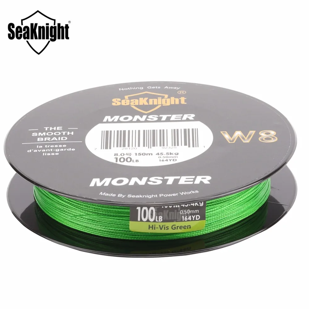 SeaKnight MONSTER W8 150 м леска плетеная 8 прядей гладкая супер леска PE мультифиламентная широкоугольная технология плетеная 20-100 фунтов