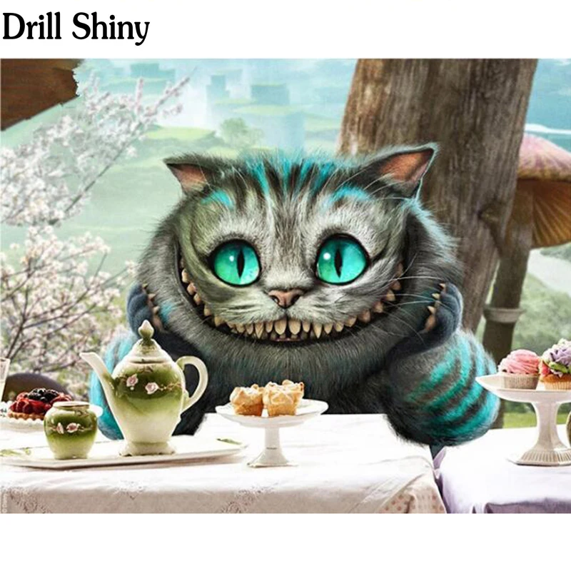 

5D Full Diamond Mosaic animal Cheshire cat Round Rhinestone Diamond Painting Cross Stitch kits Diamond Embroidery Patterns v228