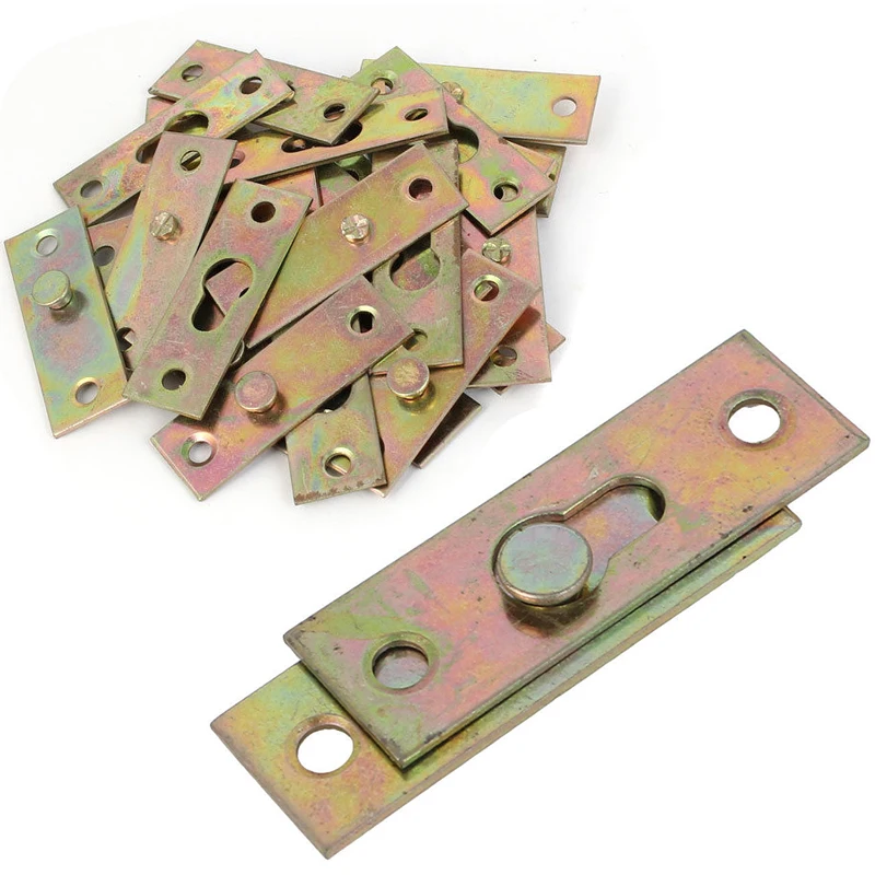 4pcs Brass Tone Furniture Wood Bed Rail Bracket Fittings Hook Plate