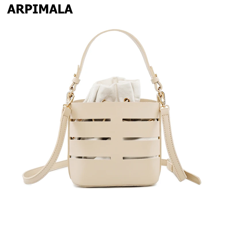 ARPIMALA 2019 Hollow Out Bucket Bags Drawstring Canvas Bag Women Luxury Designer Small Handbags ...