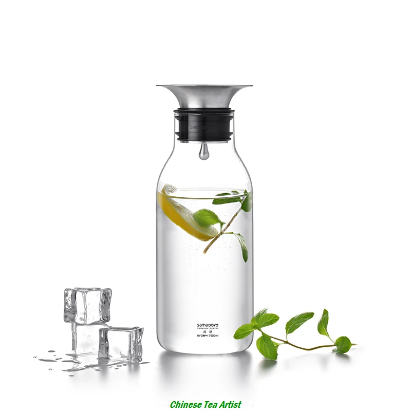 

SAMADOYO Borosilicate Glass Water Jar with Stainless Steel Lid 700ml,Hot Water Ice Water Glass Ware,Easy Drinking Glass Bottle