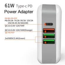 TYPE-C 61W USB C адаптер питания QC3.0 зарядное устройство/SPC/AFC для huawei/samsung, PD60W для xiaomi iPad/iPhone/MacBook(будет 2 м кабель