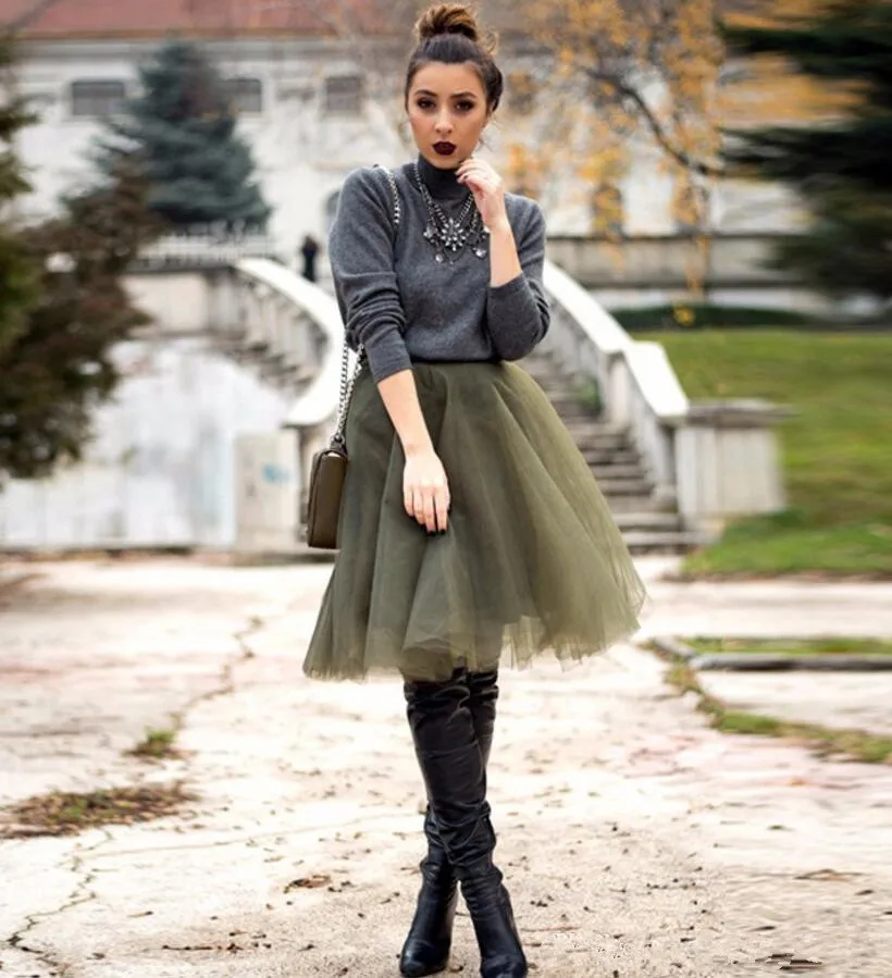 Falda De Tul Mujer Falda De Tul Con Bolsillos Rodilla, Estilo