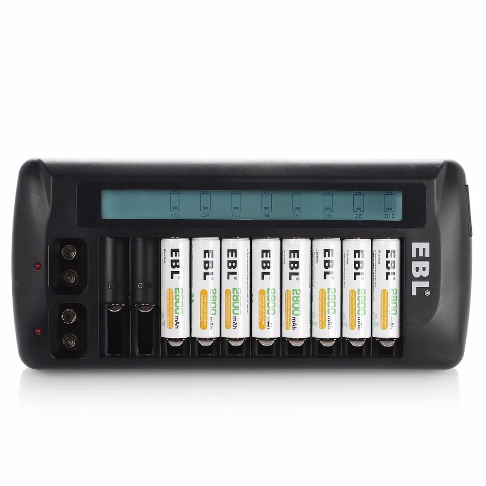 12pcs/lot EBL 1.2v 2800mAh Li ion Battery + 12 Bay LCD Rapid Quick