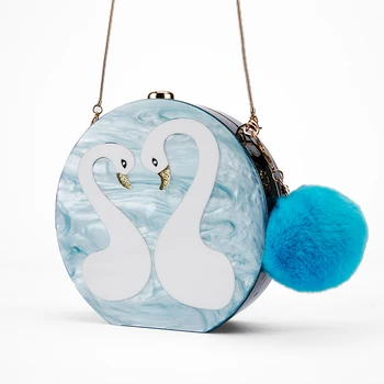 

Luxury Half Moon Shape Engraving Swan Transparent Women Ladies Wedding Party Clear crystal designer Evening Clutches Acrylic Bag