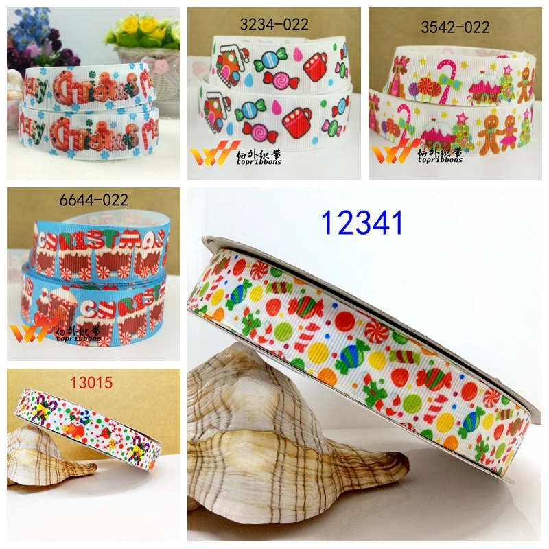 

Free shipping 50 yard Christmas printed grosgrain ribbon 12341