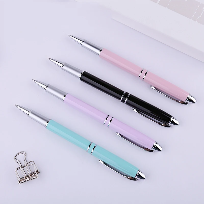 

Gift Rollerball Pens for Women Pimio Silver Clip Metal Fine Point 0.5mm Black Ink Macaron Smooth Writing Pens with Gift Box