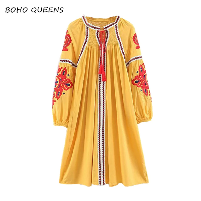

Vintage Chic vestidos Boho dress rayon cotton Floral embroidery beach Bohemian midi dress Ladies tassel Summer dress