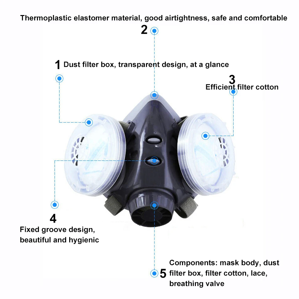 Респиратор на половину лица, Пылезащитная маска с защитными очками для строителя, плотника, ежедневной дымки, промышленная защита, Рабочая защитная маска