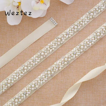 

Silver Rhinestones Bridal Belt Pearls Wedding Belt Handmade Crystal Bridal Sash For Wedding Dresses SD133S