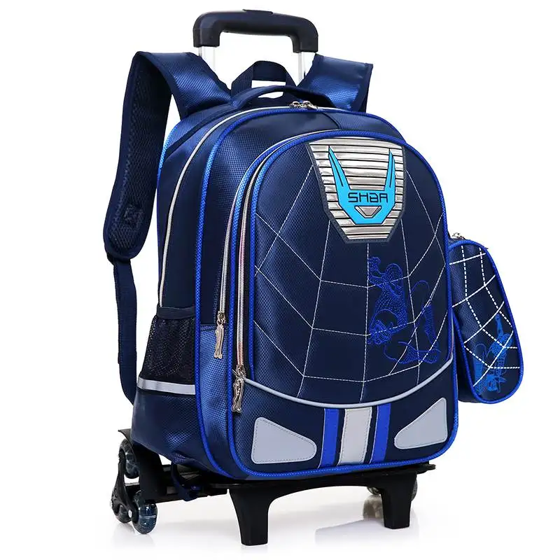 

Waterproof Wheeled Bags School Boys Removable Trolley Backpack School Children Large Capacity Book Bags Travel Luggage Bag