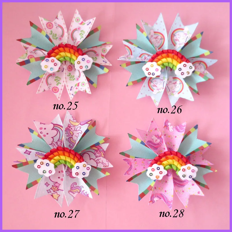 

50 Girl 3.5" Fairy Hair Bow Clip C- Unicorn Rainbow happy Lo Dol Sur Baby
