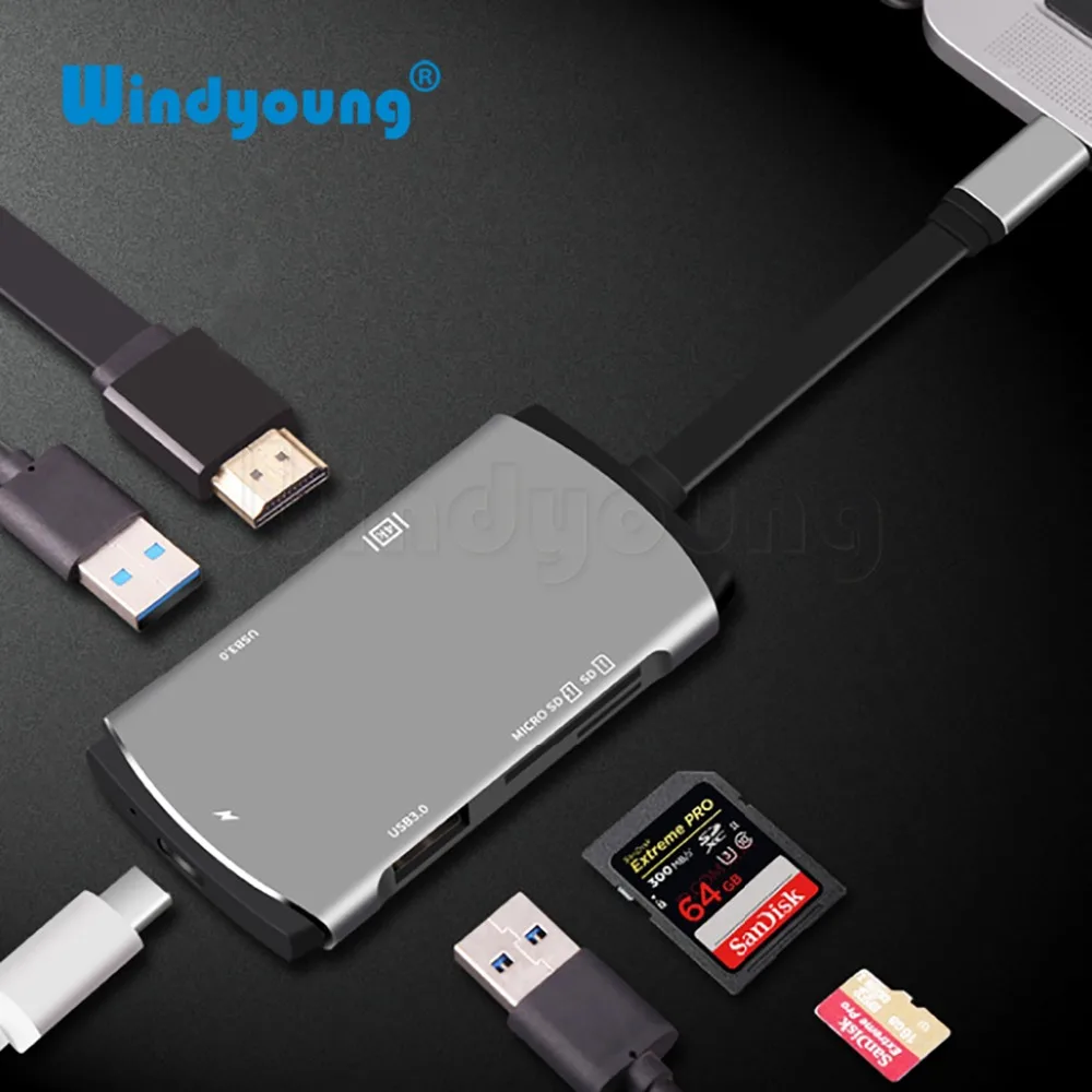 Многофункциональный usb-хаб и PD с поддержкой зарядки 6 в 1 4K 2*3 0 высокоскоростной