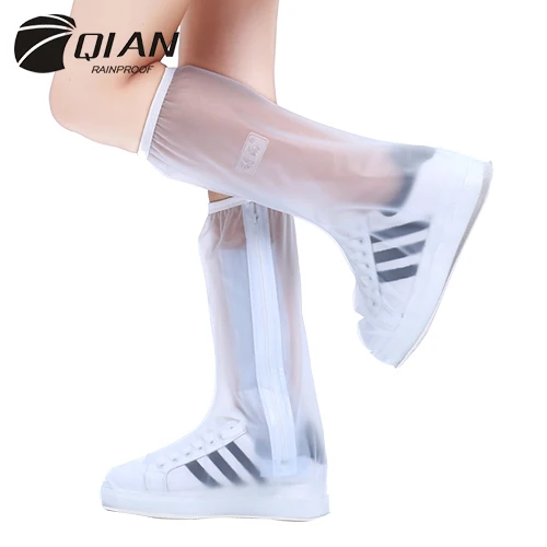 QIAN/непромокаемые ботинки; модель года; высокие водонепроницаемые мотоциклетные ботинки для мужчин и женщин; Нескользящие галоши для защиты от дождя; водонепроницаемые ботинки - Цвет: Белый