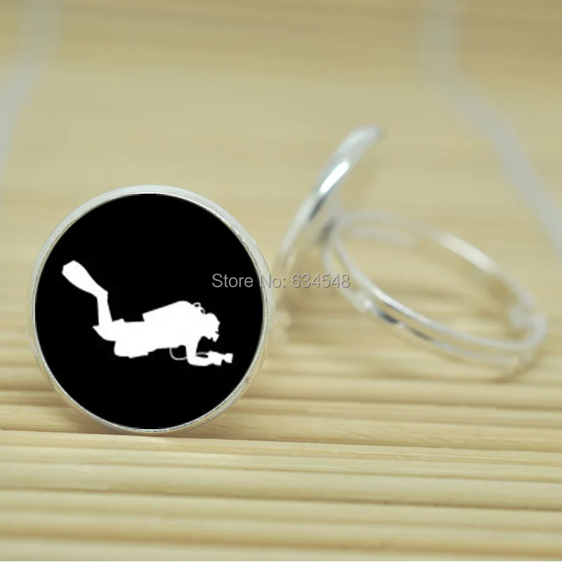 10pcs Diving Scuba diving jewelry glass Cabochon Adjustable Rings D3745