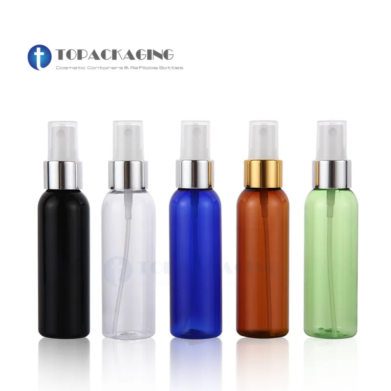 

50pcs*60ML Spray Pump Bottle Plastic Perfume Refillable Packing Empty Cosmetic Container Mist Atomizer Anodized Aluminum Ring