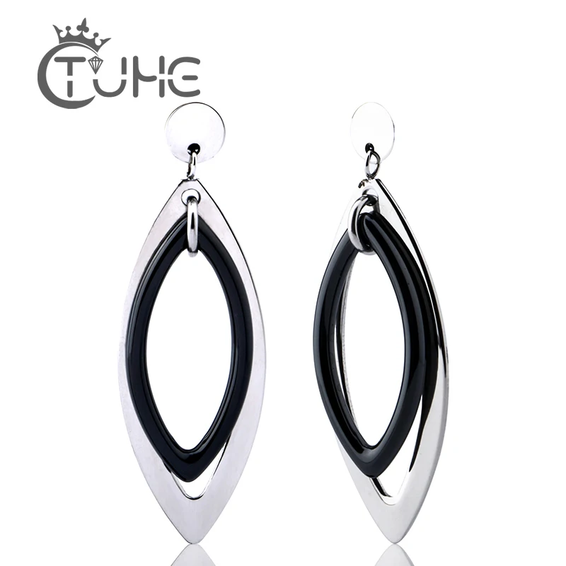 Свадебные Длинные керамические серьги-гвоздики для женщин серебряная серьга геометрической формы с двойным овальным украшением богемные рождественские подарки