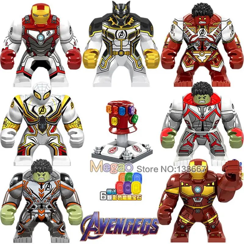 

Single Sale BIG Size Figures Spider Man Black Panther Korg Iron Man War Machine Bat Man Gauntlet Building Blocks Toys Children
