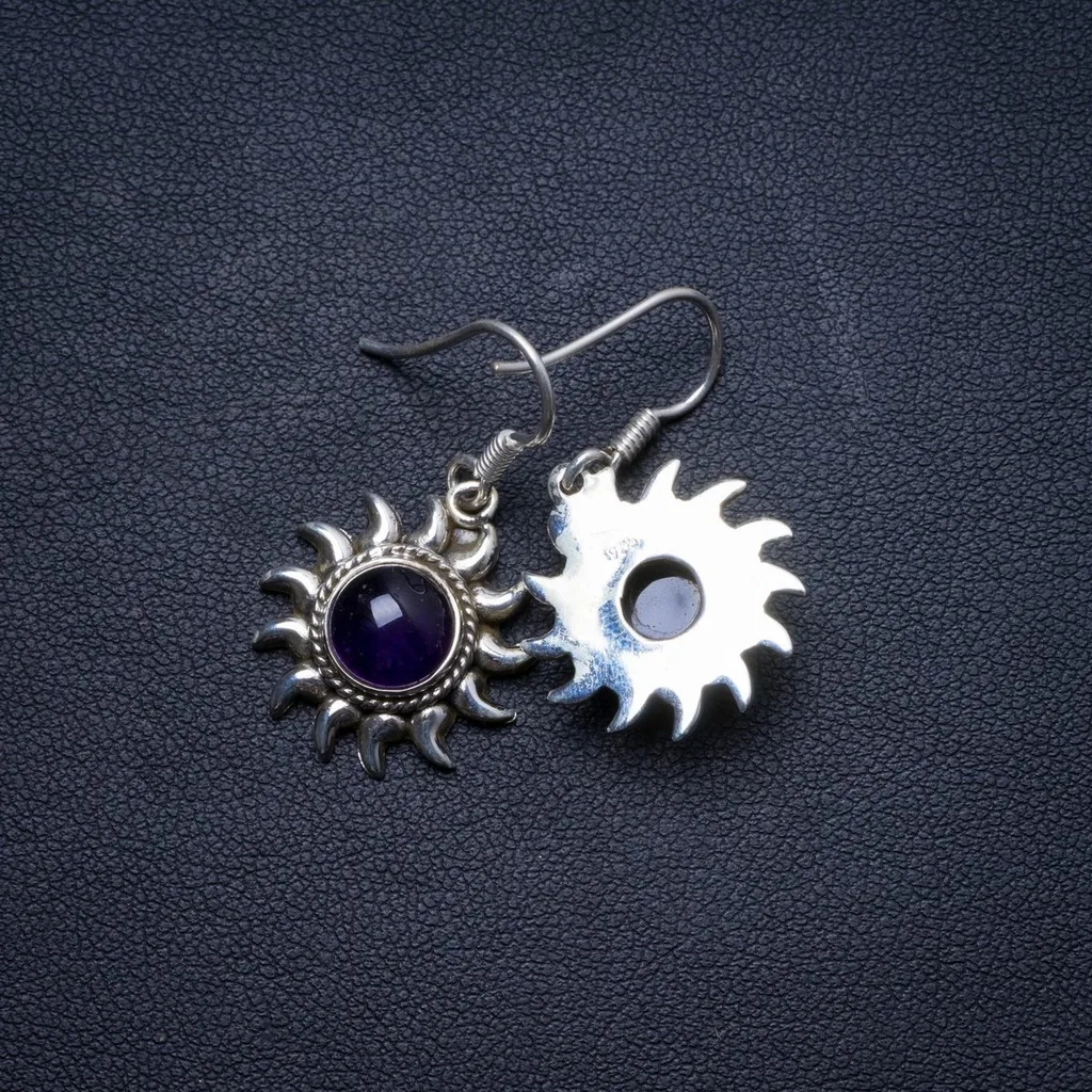 

Natural Amethyst Handmade Unique 925 Sterling Silver Earrings 1.25" X3985