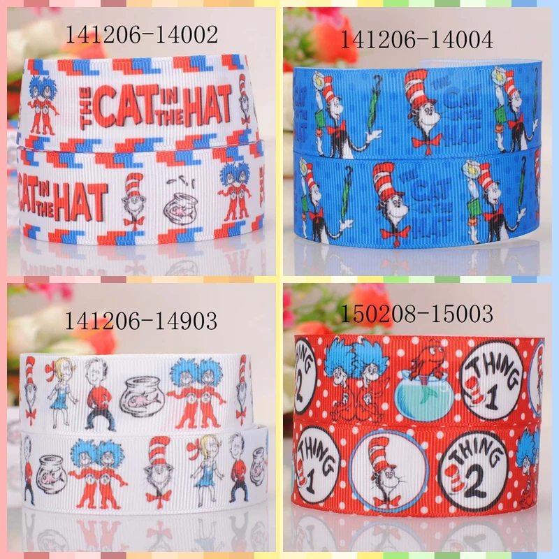 

10yards -different sizes - cartoon cat in the hat ribbon printed Grosgrain ribbon