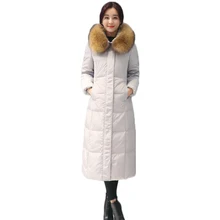 Белый пуховик на утином пуху, Женское пальто, длинные зимние куртки, женское утепленное плотное пуховое пальто с капюшоном, женские пуховики большого размера