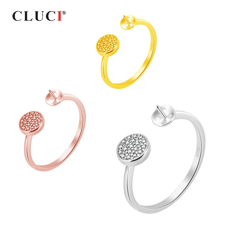 

CLUCI 925 пробы серебряное круглое кольцо из розового золота для женщин серебряное кольцо из циркония 925 пробы с жемчугом регулируемое женское кольцо SR2165SB