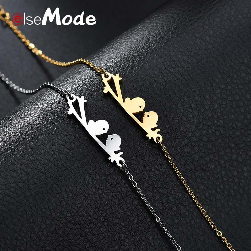 

ELSEMODE Stainless Steel Lover Bird Bracelet For Women Gold And Silver Color Pulseira Feminina Lover's Engagement Jewelry
