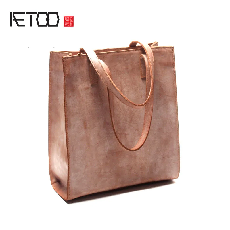 

BJYL Simple design fog waxed kraft leather tote bag of leather handbag for the vintage leather hand shoulder bag