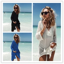 Пляжная накидка, купальник, накидка, туники для пляжа, парео для женщин,, вязанное, полое, Saida De Praia, парео, одежда, летнее платье