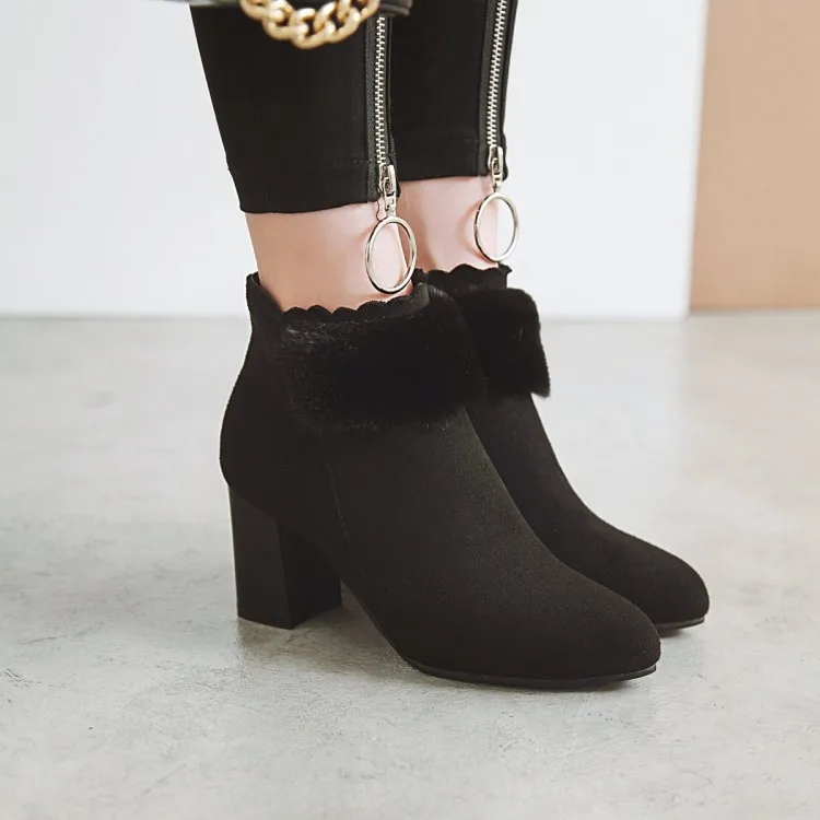 

Big Size 11 12 13 14 15 16 17 Ma'am Coarse heel Short boots Pure color Boot barrel High heel boots