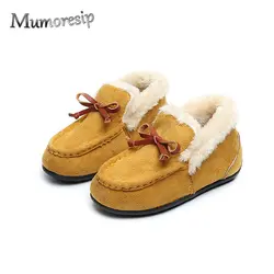 Mumoresip/модные ботинки для девочек, теплая хлопковая обувь для малышей, Большие Детские зимняя обувь из флока с плюшевой хлопковой