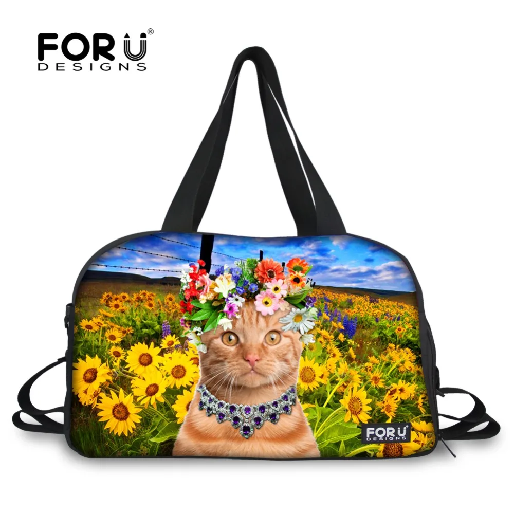 0 : Buy Cute 3D Cat Travel Duffle Bag Women Luggage Bag Zoo Animal Sunflower Print ...