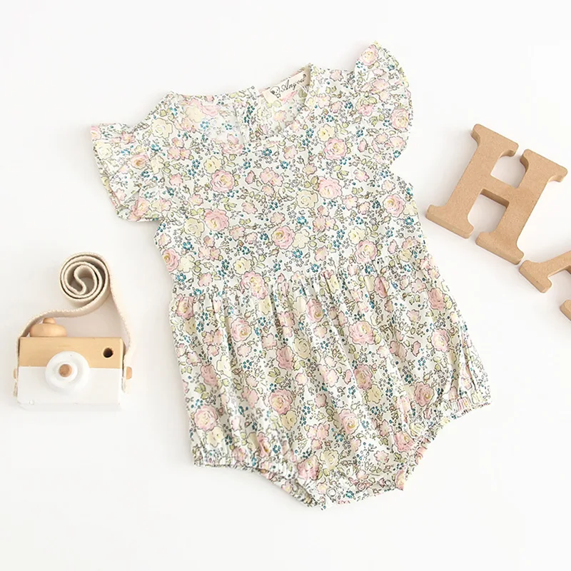

2019 Summer Baby Girl Flower Patterns Cotton Short-sleeved Outfits Princess Cotton Romper