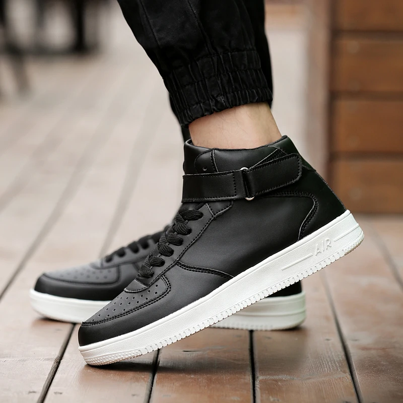 

2018 men Boots Fashio Brand PU leather boots Confortable Zapatillas Casual Shoes High help Homme waterproof Non-slip footwears