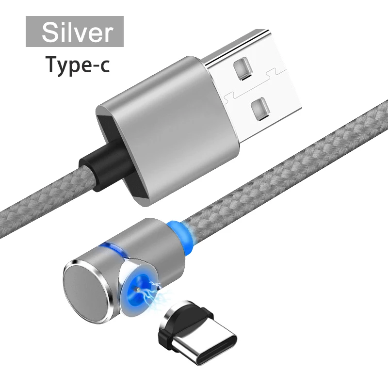 Магнитный USB Micro type C Android iOS универсальный кабель для мобильного телефона провод l-образный локоть нейлоновые кабели для передачи данных для игр - Цвет: Type c-Silver