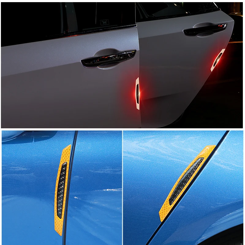 

4pcs Car Sticker Car Body Door Reflective Strip Light Warning Reflector Carbon Fiber Type Stickers Decals Car Styling