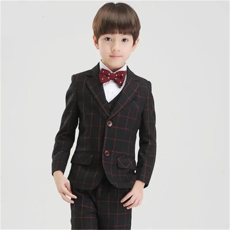 

(Jackets+Vest+Pants+BowTie+Shirt) Boy Suits Flower girl Slim Fit Tuxedo Brand Fashion Bridegroon Dress Wedding Plaid Suit Blazer