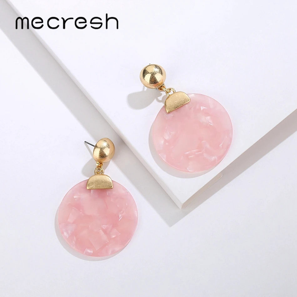 Mecresh Trendy Pink Acrylic Round Drop Earrings Fashion Party Jewelry Romantic Cute Small Women Accessories MEH1323 | Украшения и
