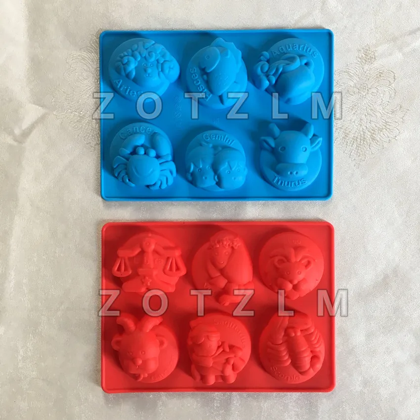 

2 Types The Signs Of The Zodiac Silicone Cake Mold 12 Constellations 6 Holes Bakeware Candy Fondant Pudding Cookie Mould GJD105