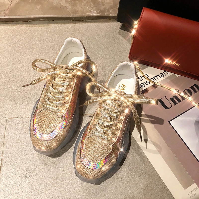 

2019 spring brand women's platform sports shoes crystal women's shoes fashion wild flat sports shoes women's shoes