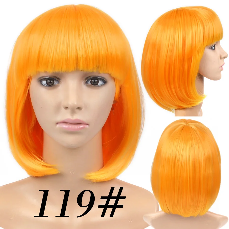 AliLeader прямой короткий парик Боб для женщин 31 цвет розовый желтый черный красный фиолетовый Омбре натуральные синтетические волосы косплей парики челка - Цвет: 119