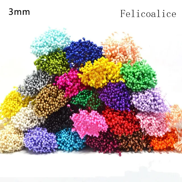 500pcs 3mm Length 65mm Multi Colors Options Pistil Stamen Artificial Flower Stamens Cake Decoration Double Head Pearl Stamens 6