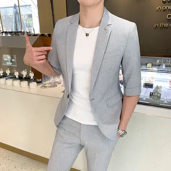 

Trendy fashion Slim new summer casual thin section in the sleeve suit male Korean version of the hair stylist two-piece suit